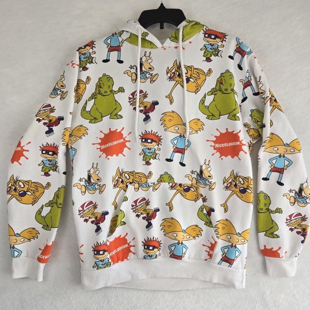 Nickelodeon Rugrats/Reptar/Ren & Stimpy All Over Print Hoodie - Men’s M *Stain*